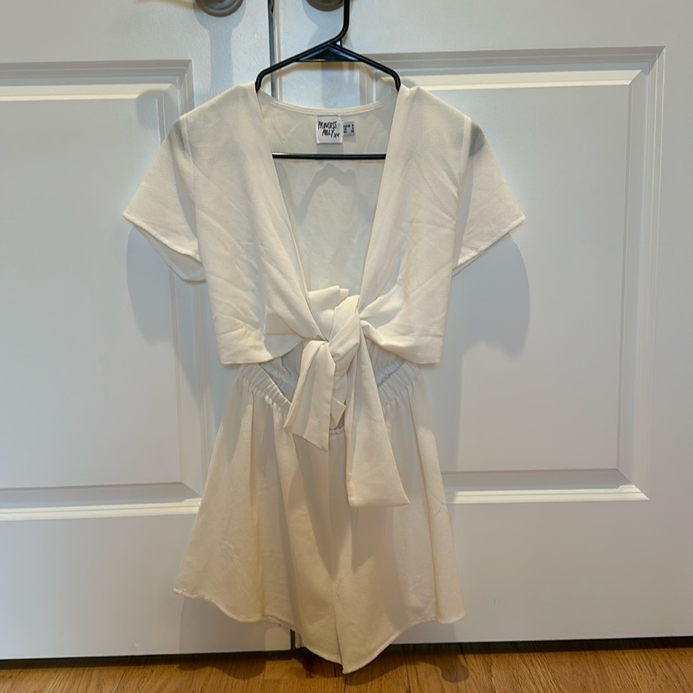 Ragnar Tie Front Romper | White | Princess Polly